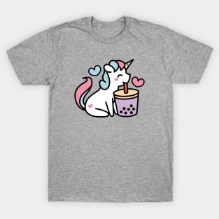 Cute Unicorn Sipping Bubble Tea - Kawaii Taro Boba Tea T-Shirt